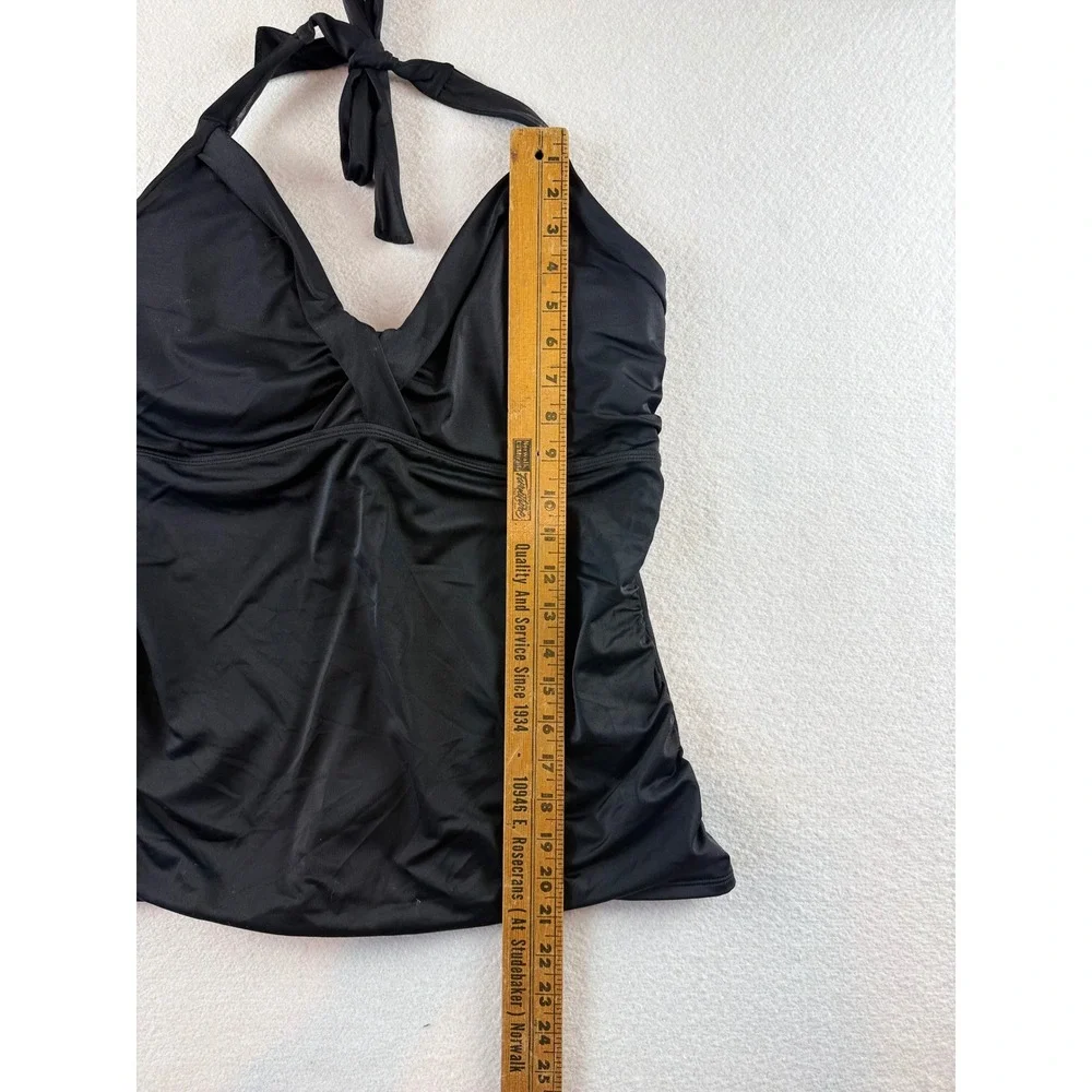 Athleta Womens Black Halter Twist Front Ruched Tankini Top 40D/DD Support